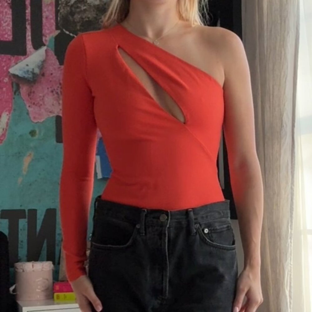 NBD One-Shoulder Red Bodysuit